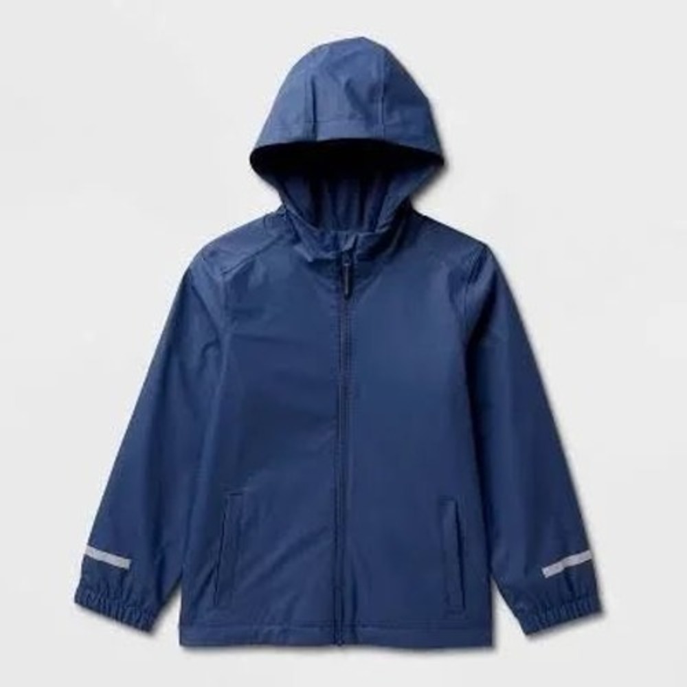Cat & Jack Boys Navy Blue Hooded Rain Jacket Reflective Size S 6/7 NWT